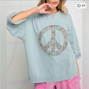 Mint green Easel Peace Sign Embellished Sweatshirt